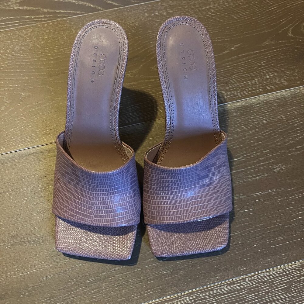 ASOS Design mauve textured square toe mules